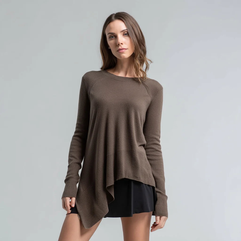 Women's Asymmetrical Hem Cashmere Sweater Modern Design Long Sleeve Soft Knit