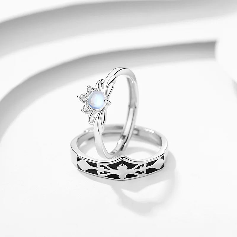 O Anel De Casamento Silver Jewelry Crown Diamond Men Women Wedding Adjustable Rings Couple Set