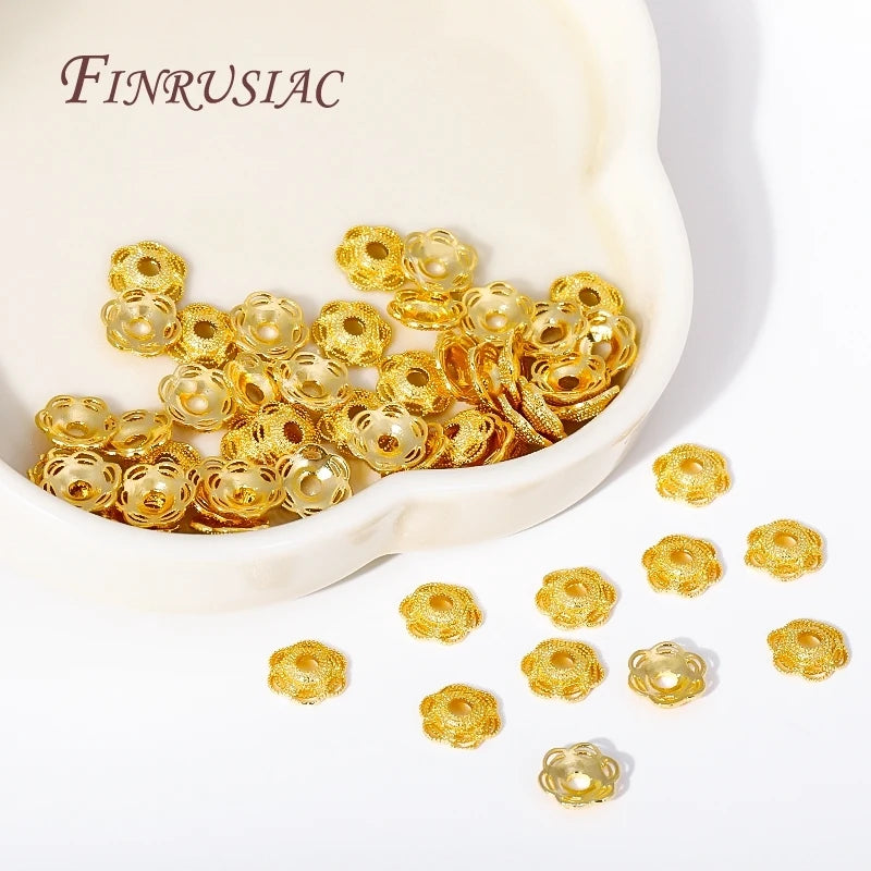 18K Real Gold Plated 7mm Hollow Filigree Bead Caps DIY Jewelry Making Supplies for Bracelet Creation Findings & Components