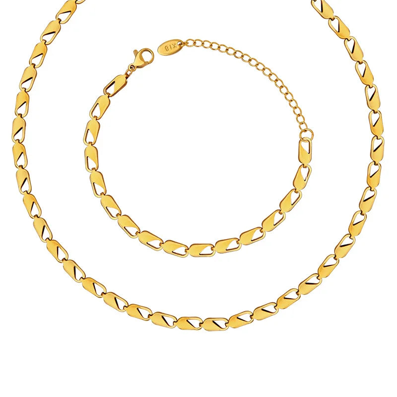Minimalist Splicing Necklace Bracelet 18K Gold Plated Chain Necklace Bracelet Stainless Steel Necklace for Women