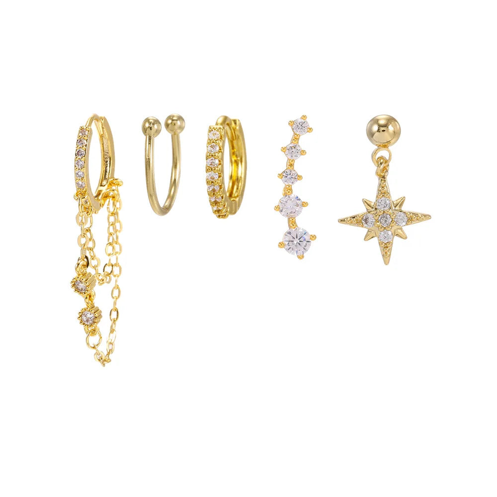 S925 Silver Needle Super Flash Zircon Tassel Earring Clip Ear Stud Simple Fashion Women's Brass Earrings Set for Women