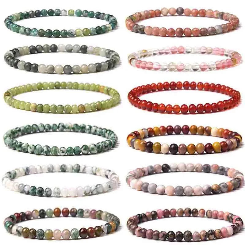 4mm Semi-precious Stone Bracelet for Women Men Carnelian Rose Quartz Energy Healing Jewelry Natural Yoga Beaded Bracelet