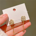 Brass Zircon Earring Silver Needle Light Luxury Flower Earrings Drop Zircon Four Clover Stud Earrings for Women