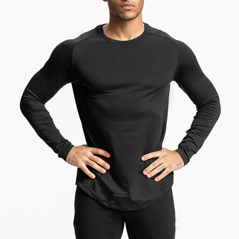 Autumn Compression Skinny Long Sleeve T Shirt Mens Sports T-Shirt Bodybuilding Fitness Tee Tops Quick Dry Tight Gym Clothing