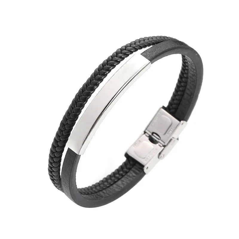 New Design Stainless Steel Clasp Real Genuine Leather Bracelet for Men Jewelry