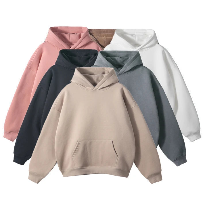 Autumn Winter Solid Embroidered Customized Logo Color Drawstring String Heavyweight Thick Hoodies for Men