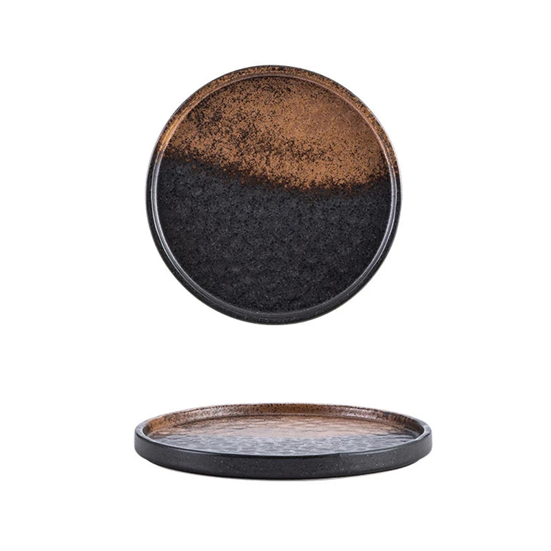 Eco-Friendly Rust Stoneware Hotel Dinnerware Steinzeug Teller Banquet Platter Serving Catering Ceramic Porcelain Charge Plates
