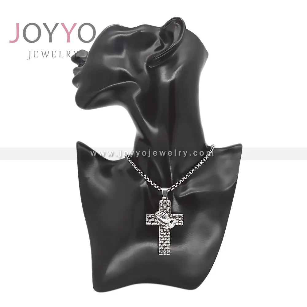 No Fading 316L Stainless Steel Lord's Prayer Cross Pendant Woven Cross Necklace Holy Christian Jewelry Minimalist Jewelry Men