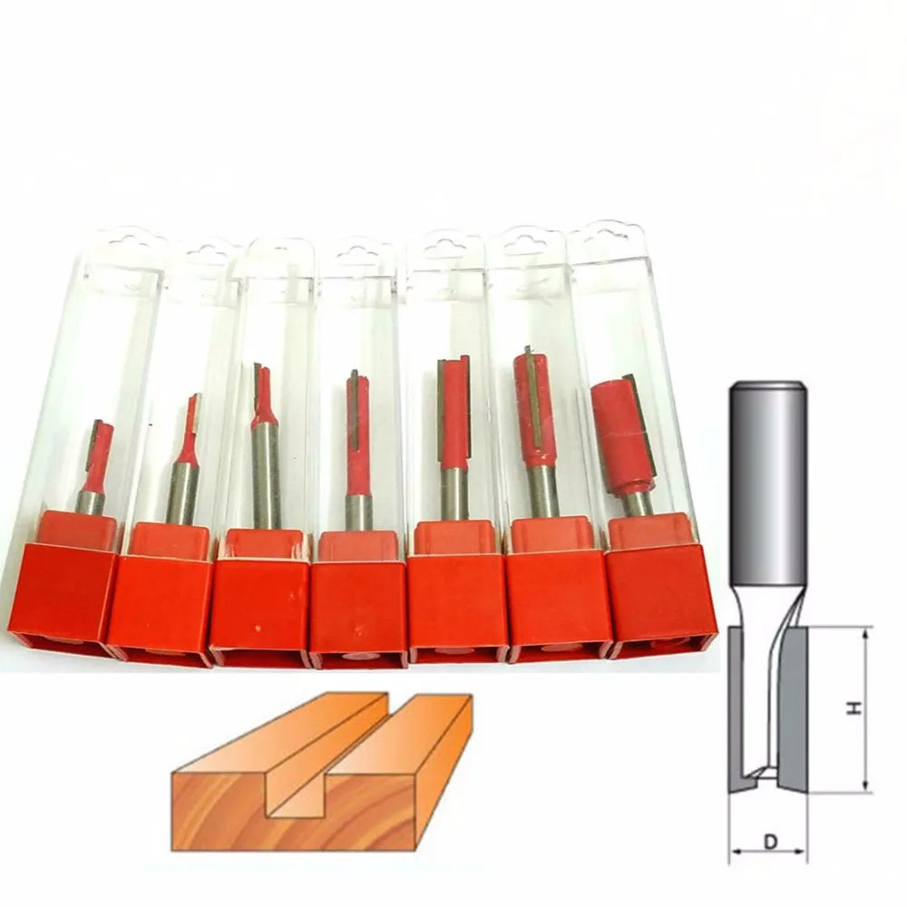 7Pcs/set 1/4" Shank Wood End Mill Double Flute Straight Router Bit for Woodworking Milling Cutter Tool