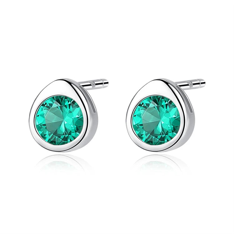 Minimalist 925 Sterling Silver Round Shape Women Fashion Simple Gemstone Small Stud Earrings