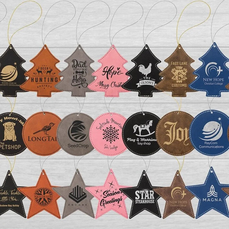 Personalized Custom Shape Leatherette Christmas Ornaments Colorful Pu Leather Christmas Tree Ornaments