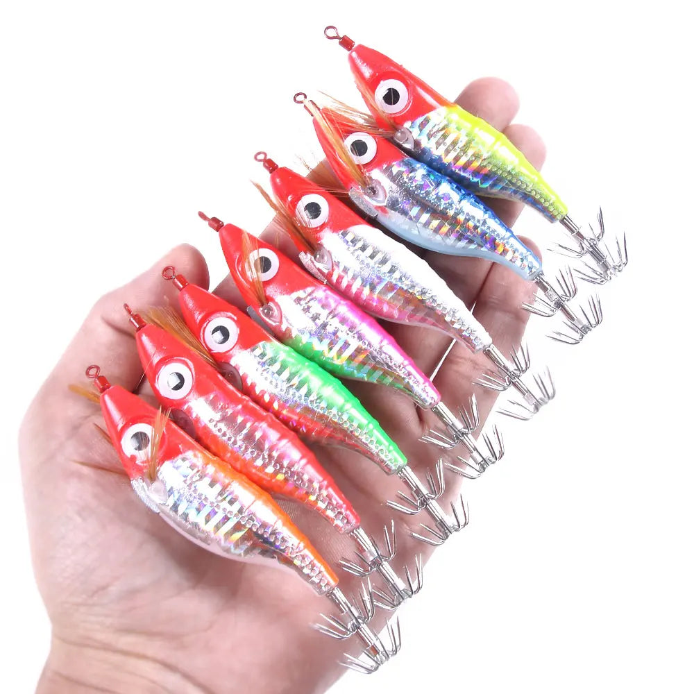 10cm 9g Japan Quality  Mold Fishing Squid Jig Saltwater Plastic Wooden Shrimp EGI Squid Jig Hook Lure