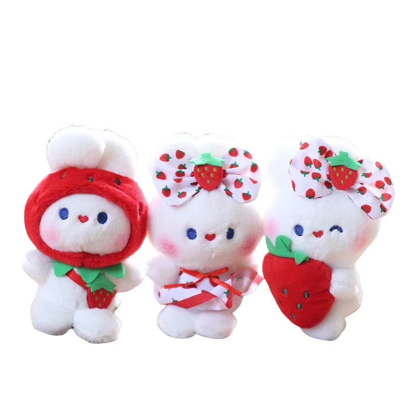 Cartoon Animal Bunny Plush Keychain Pendant Bowknot Strawberry Rabbit Gifts Toys Backpack Doll Plush Key Rings Hanging Ornaments