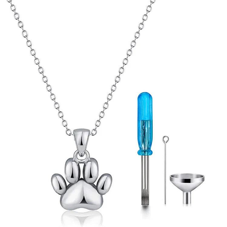 Dog Print Pendant 925 Sterling Silver Keepsake Urn Necklace for Pet Lover