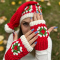 Custom Christmas Crochet Hats Party Dress up Hat Glove Sets Knit Crochet Santa Beanie Hat Scarf Glove Sets for Women