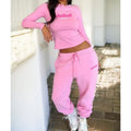2026 Women Clothing Custom Streetwear Pink 2 Piece Long Sleeve Crop Top and Pants Tracksuit Women Loungewear Sets