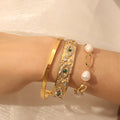Creative Unique Fashion Jewelry High Quality 18K Gold Plated Stainless Steel Double Bar Cuff Bangles