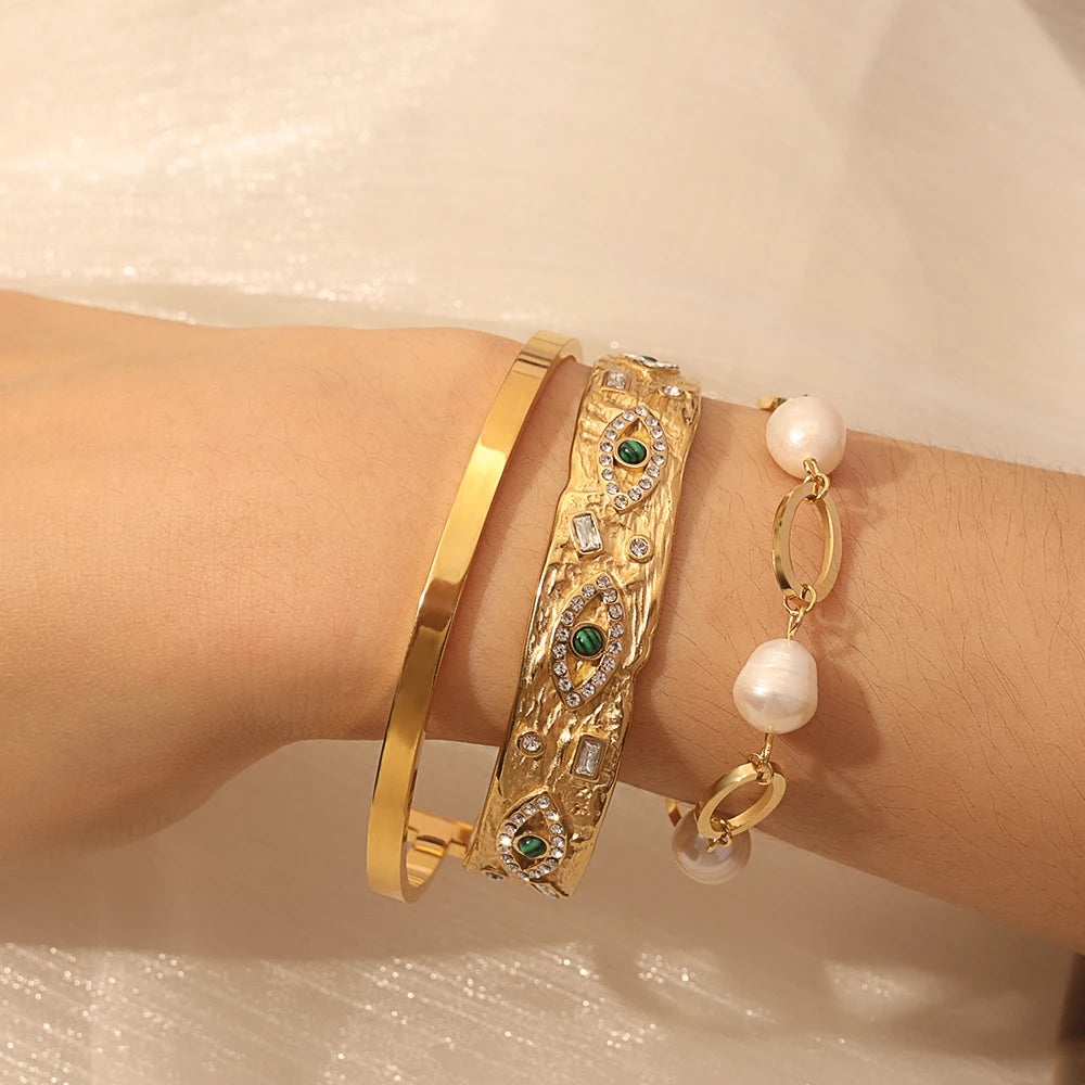 Creative Unique Fashion Jewelry High Quality 18K Gold Plated Stainless Steel Double Bar Cuff Bangles
