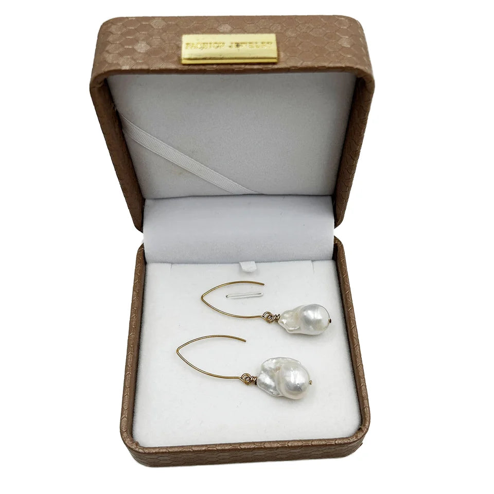 AA Style Baroque Freshwater Pearl Dangle Earrings High Quality 18K Gold Plated Stainless Steel Bohemian Style for Parties
