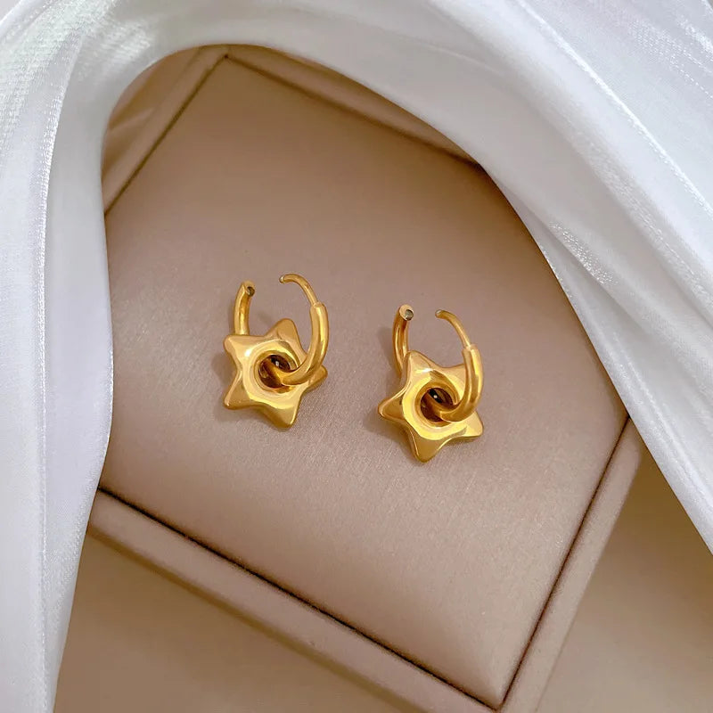 Trendy Jewelry Gold Plated Five-pointed Star Huggie Earrings Waterproof Stainless Steel Star Hoop Earrings for Women