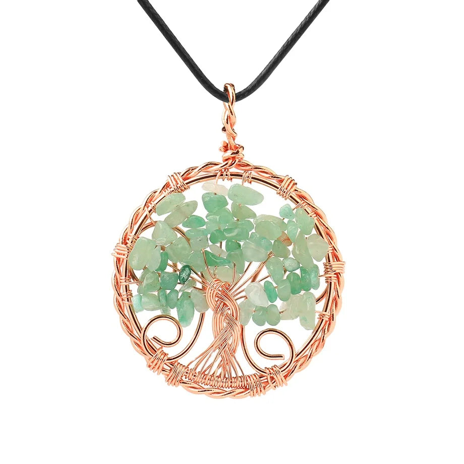 CSJA New Handmade Wisdom Tree of Life Pendant 7 Chakra Stone Chip Crystals Necklaces Wire Wrap Reiki Jewelry G801