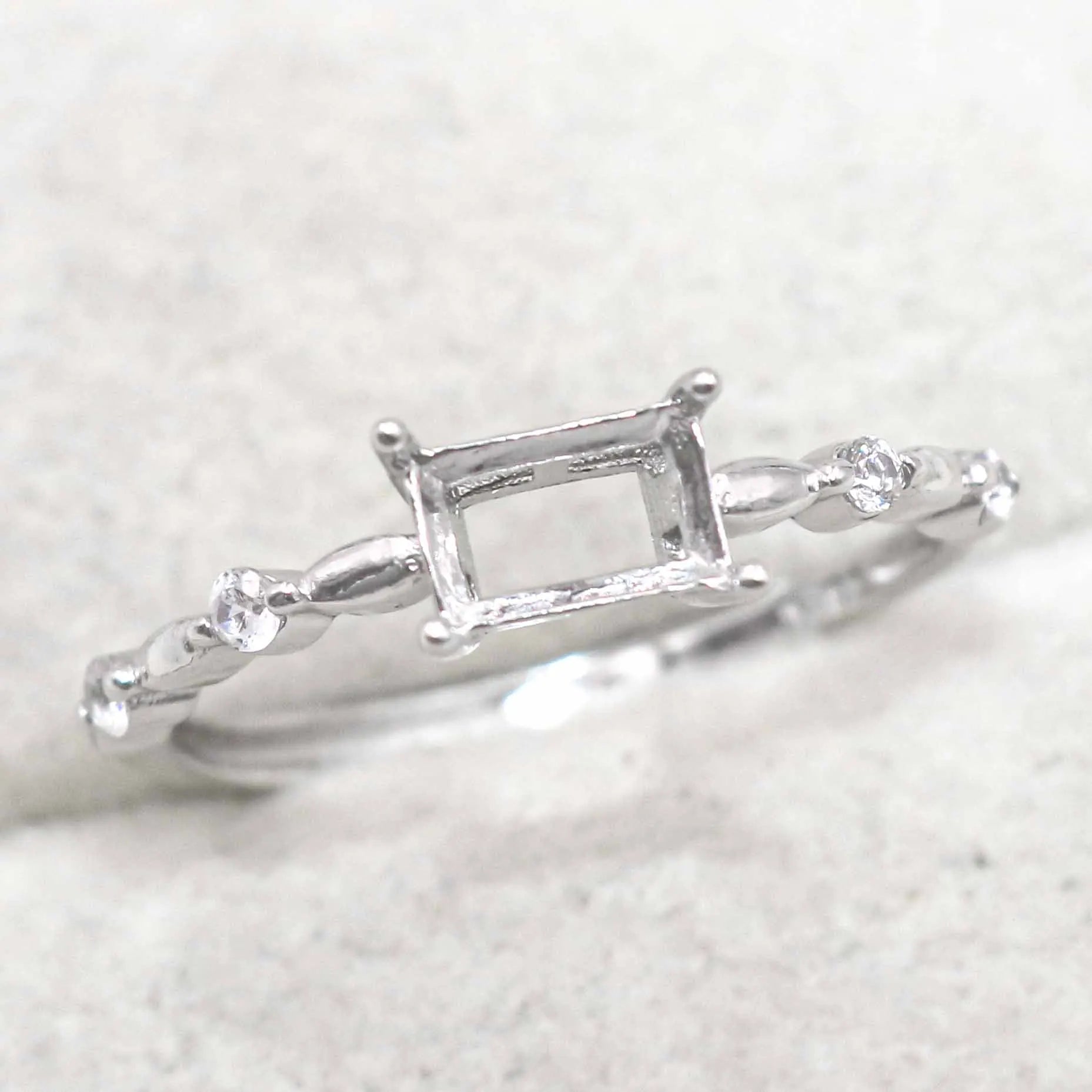 Sterling Silver 4*6mm Semi Mount Ring Square Shape Empty Frame Blank Claws Setting S925 Base Without Center Stone for Inlay DIY