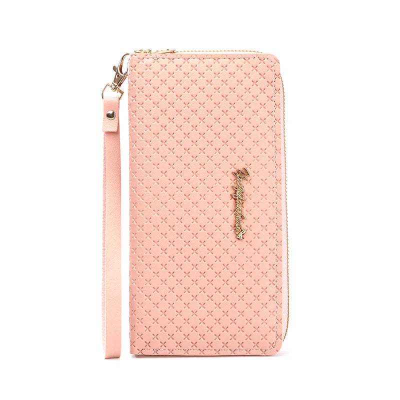 Long Checkbook Wallet Slim Fashion Mini Pocket Leather Zipper Closure Chains Women Keychain Card Holder