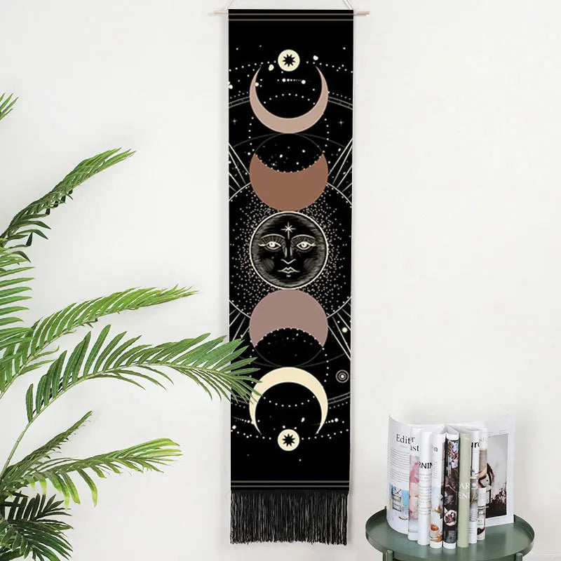 13*51inch Moon Phase Tapestries Wall Hanging Full Growth Cycle of the Moon Banner Wall Tapestry Cotton Linen Wall Art