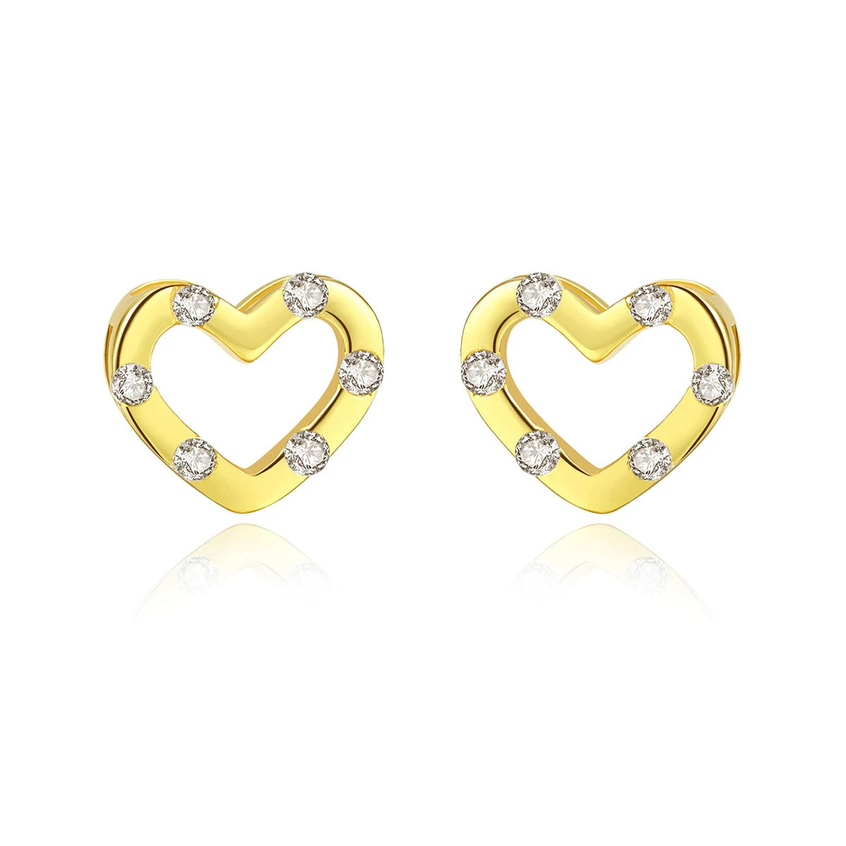 Wholesale Sterling Silver 925 Heart Earrings Zircon Inlaid Love Heart Hollow Stud Gold Plated Trendy Style for Party or Gift