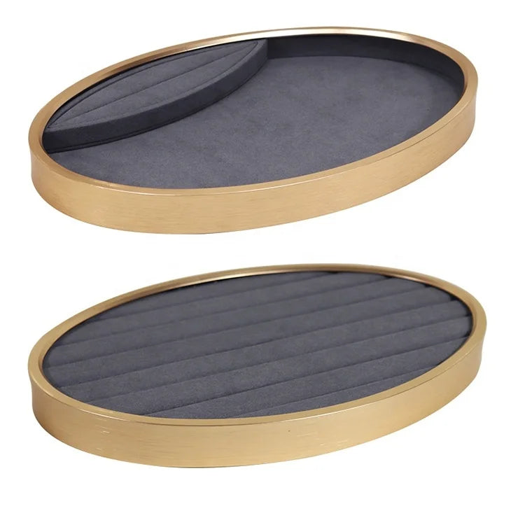 Factory Direct Supply Custom Jewelry With Logo Oval Necklace Pendant Stackable Velvet Jewelry Tray