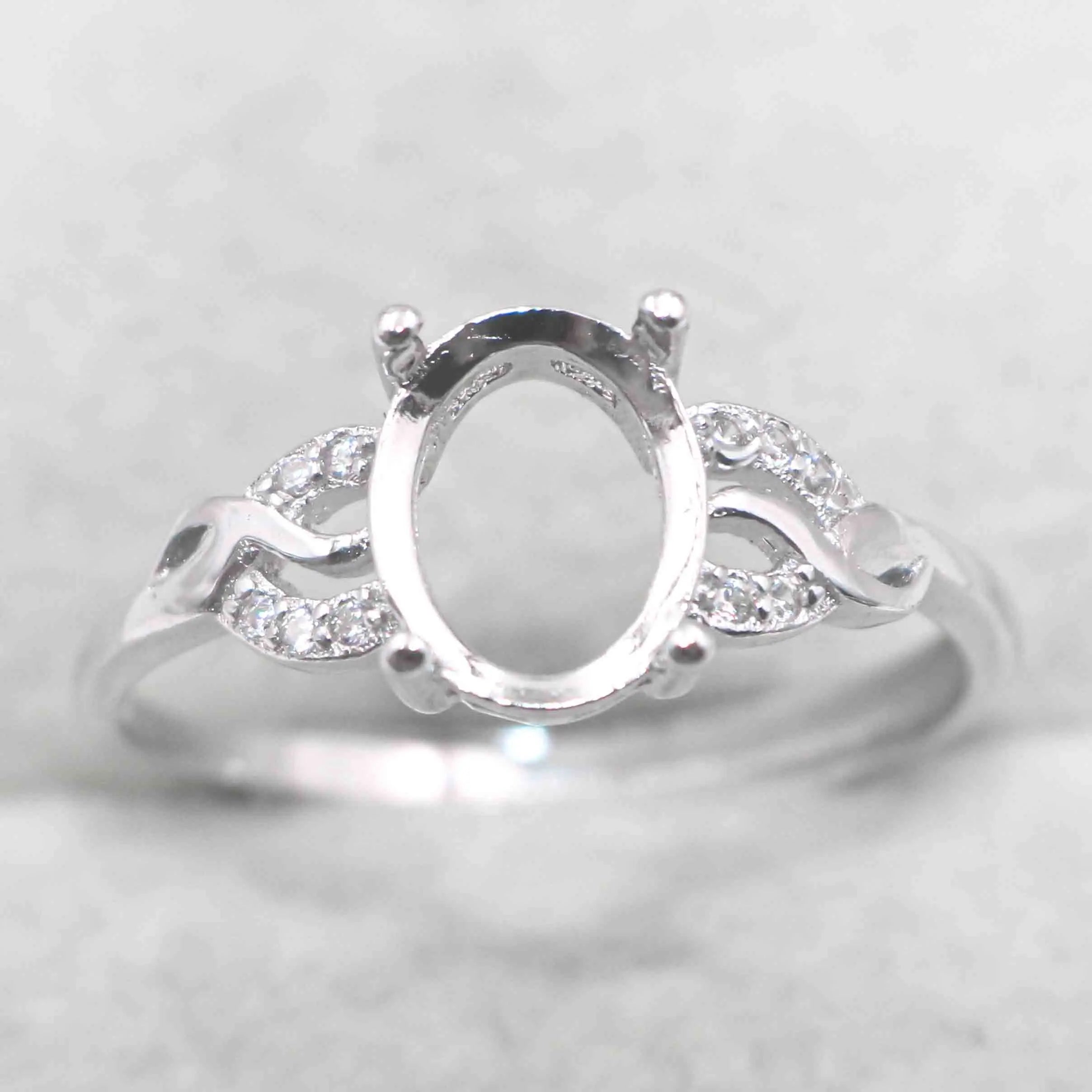 Sterling Silver 7*9mm Semi Mount Ring Empty Frame Blank Support Claw Setting S925 Base Holder Without Center Stone for DIY Inlay
