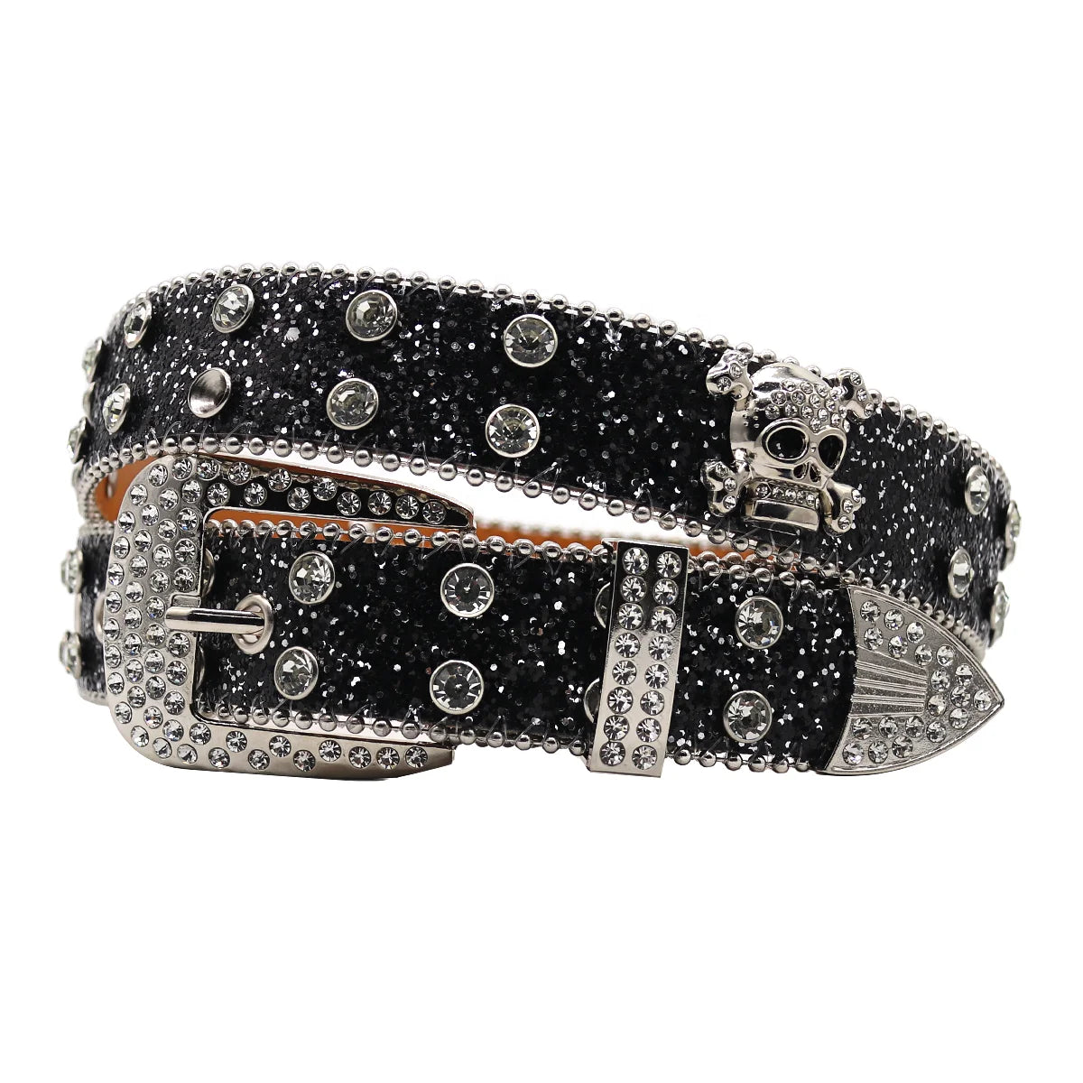 Studded GG Elastic Streetwear Beaded Black PU Leather Alloy Buckle Y2k Fashion Belts Customer Customization Wholesale Rhinestone