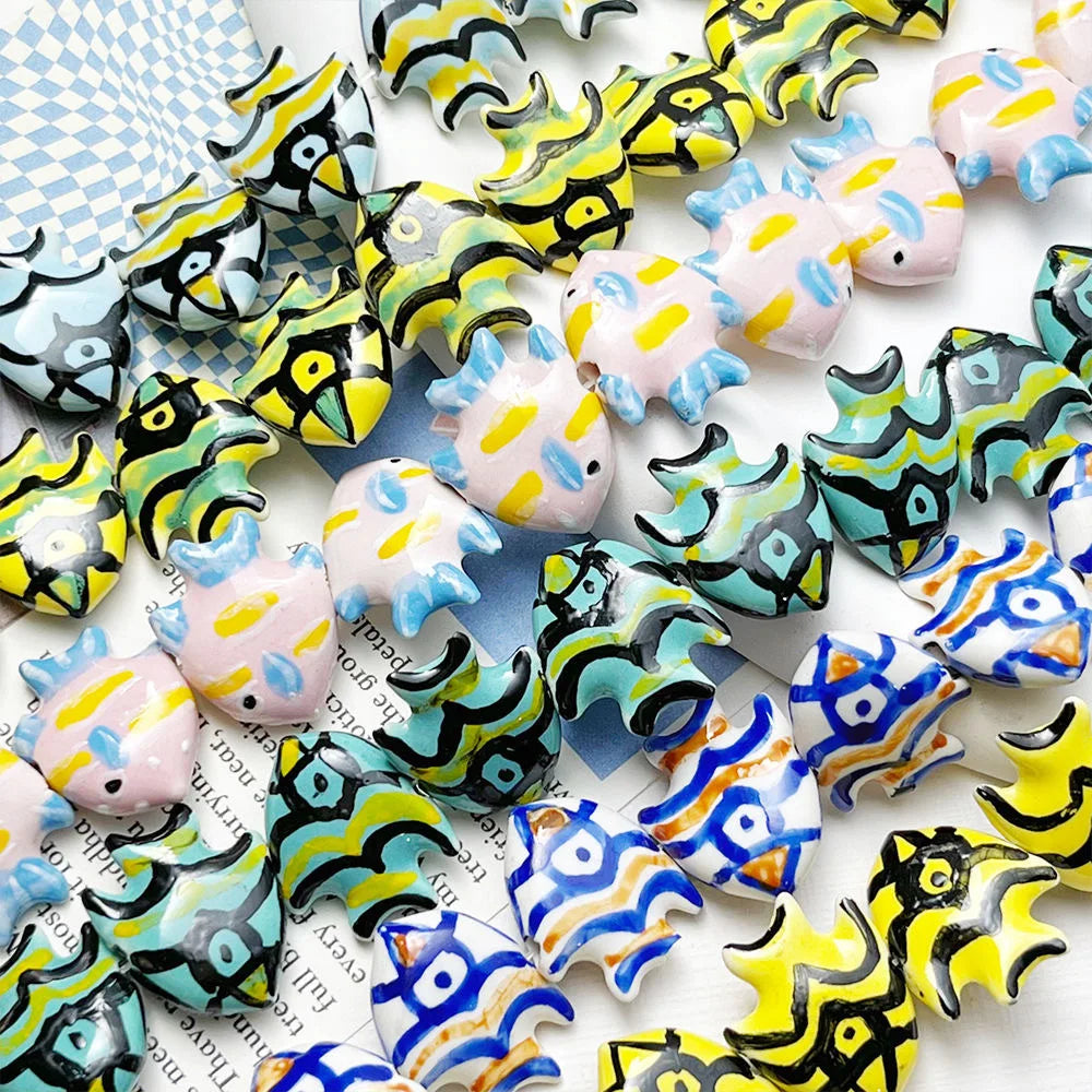Tropical Ceramic Fish Colorful Vintage Beaded Handmade DIY Bracelet Necklace Craft Supplies
