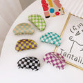 Women Vintage Big Colorful Checker Hair Clamp Checker Acrylic Check Acetate Hair Claws Clips Half Moon Claw Clip for Thick Hair