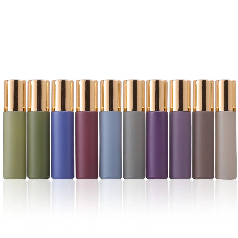 Morandi Color Roller Bottle Empty Stainless Steel Roller Ball 10 Glass Bottle for Essential Oil Roll on Cosmetic Packaging
