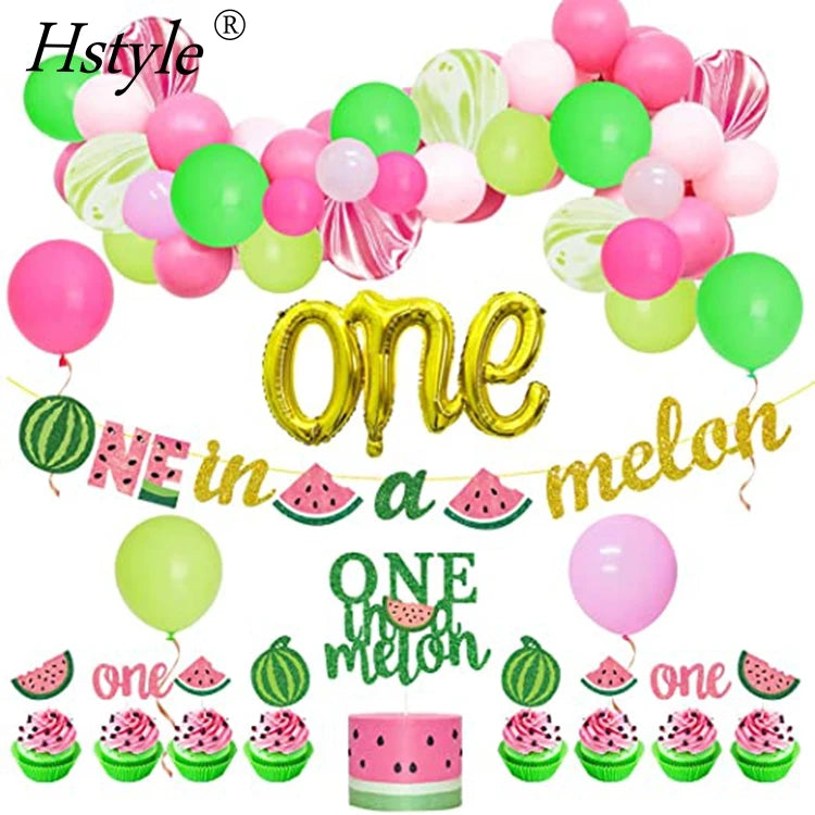 Watermelon 1st Birthday Party Supplies One in a Melon Banner Cake Topper Watermelon Balloon Garland for Girl 1st Birthday ST483
