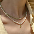 Fashion 925 Sterling Silver Irregular Small Pearl Chain Bell Charm Necklace for Women Wholesale