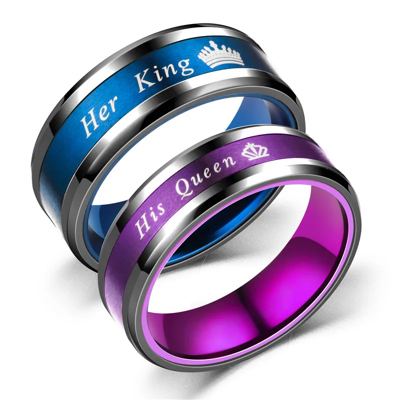 Couple's Wedding Band Anniversary Promise Ring Stainless Steel His Queen Her King
