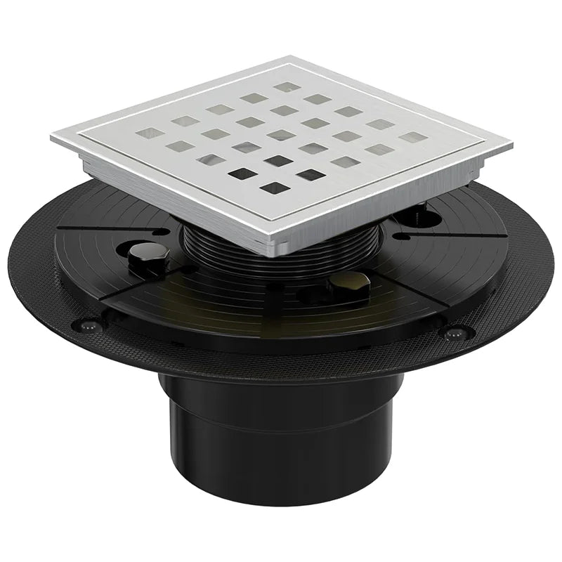 Factory Wholesale 4 Inch 304 Stainless Steel Floor Drain Square Hole Grate Vertical Outlet Flange Brushed Bathroom Shower Drain