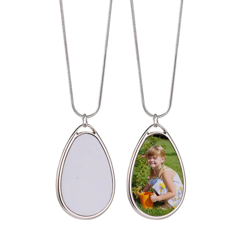 Fashion Souvenir Gift Photo Necklace Teardrop Shape Metal Necklace Sublimation Blanks Jewelry Metal Necklace Gift