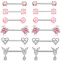 Gaby Surgical Steel bar Piercing pink butterfly Nipple Piercing Stainless Steel Nipple Rings Women Wholesale Piercing Jewelry