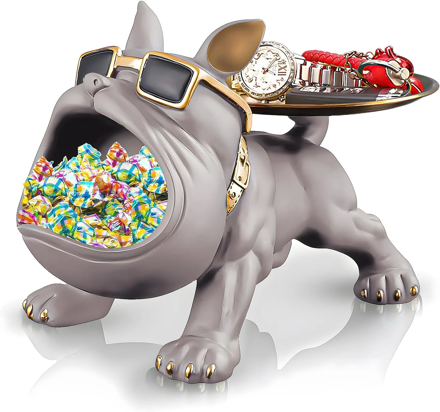 Luxury French Bulldog Resin Art Piece with Tray Modern Home Decor Sculpture Pet Theme Display Wholesale for Interior Designers
