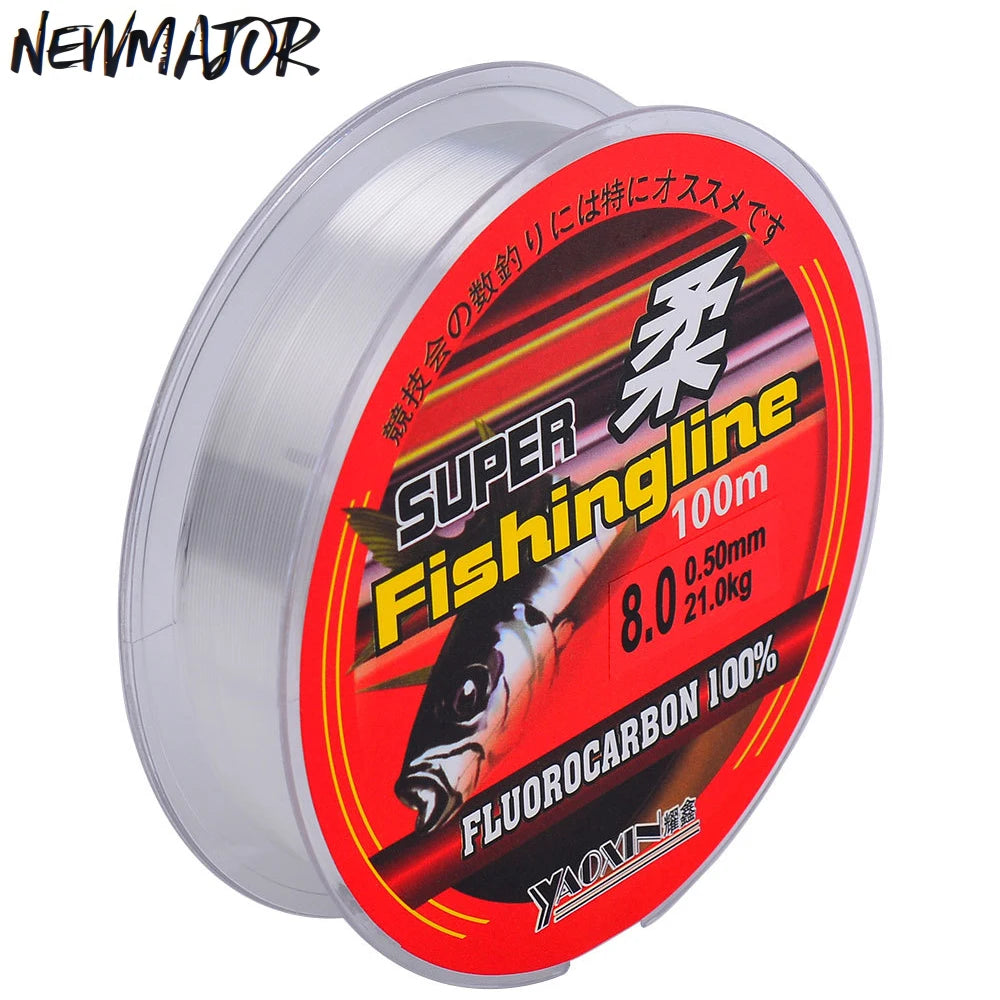 NEWMAJOR High Strength 100m Transparent Fluorocarbon Coating Nylon Line Nylon Tackle for River Lake Stream Fishing