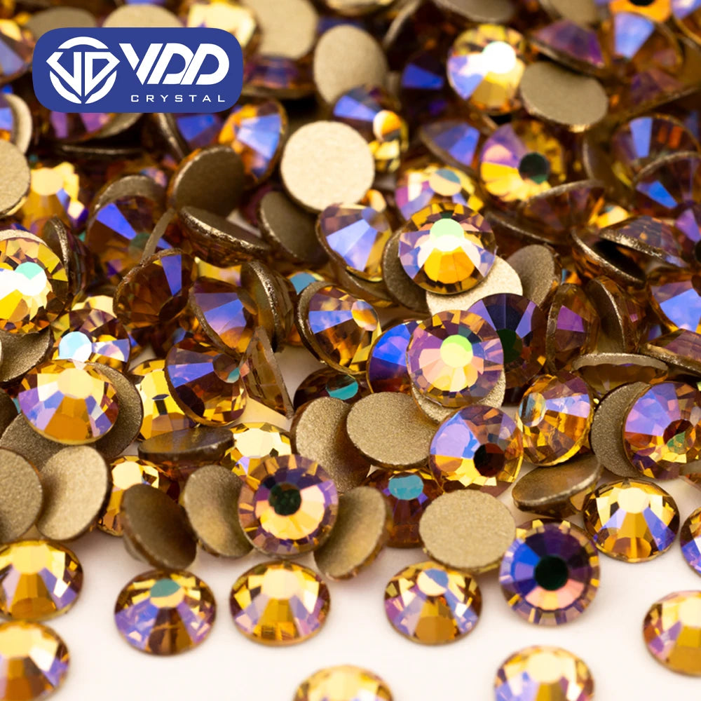 VDD 220 Aurora High Quality Glass Rhinestones Crystal Glod Back Flatback Strass Stones Nail Art DIY Crafts Decorations
