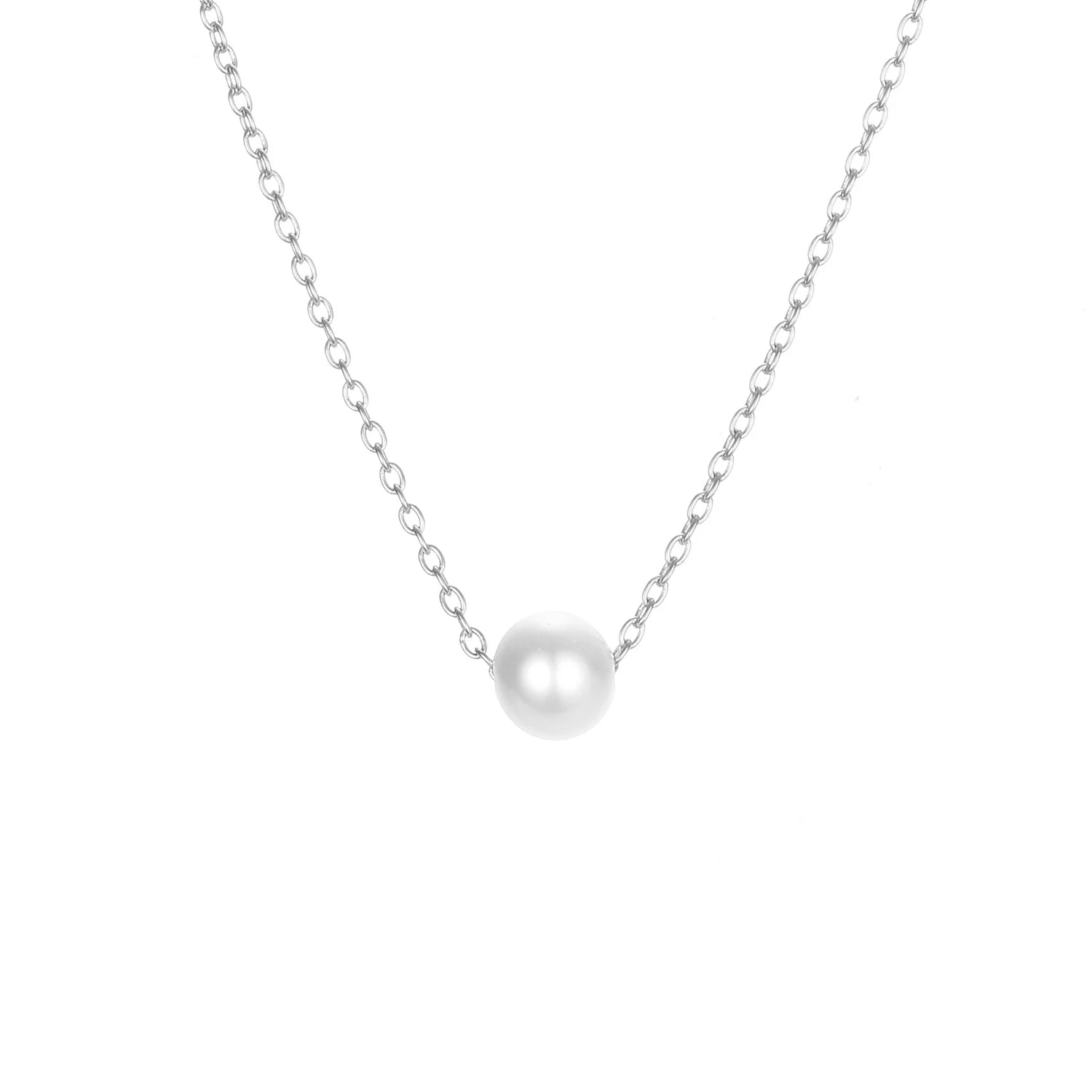 316L Stainless Steel  Silver Simple Chain Statement Platinum Plated Shell Pearl Pendant Necklace Women