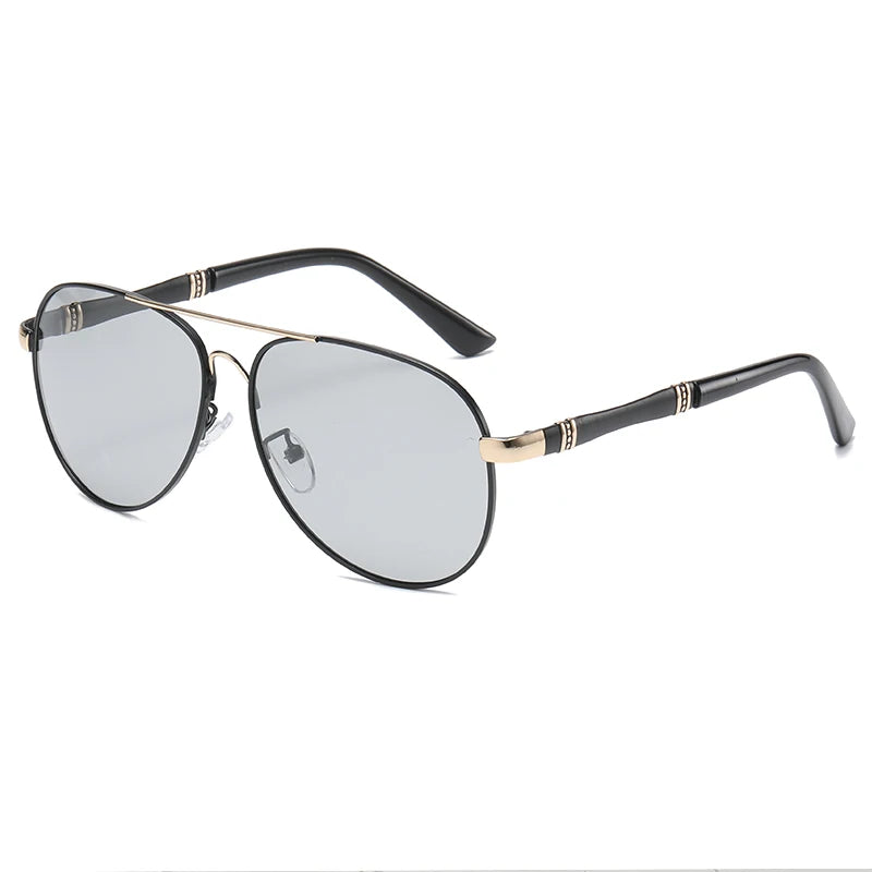 5186 Sunglasses Metal Square Frame Unisex Korean Style Driving UV400 Polarized Photochromic Transition Retro Sun Protection