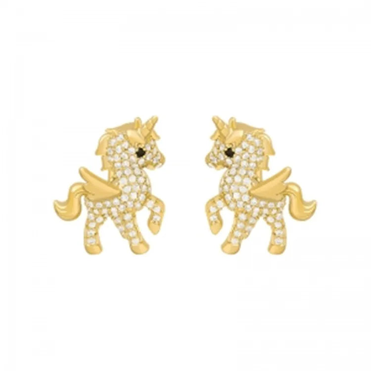 Fashion Cute Gold Crystal Unicorn Stud Earring Exquisite Small Ear Stud Animal Earrings for Women Girls Jewelry