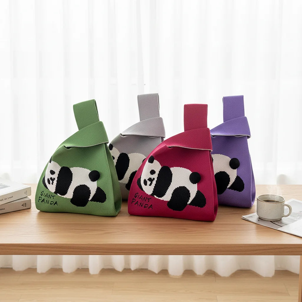 Trendy Knitted Cute Giant Panda One Shoulder Handbag Handbag Large Capacity Handbag for Female