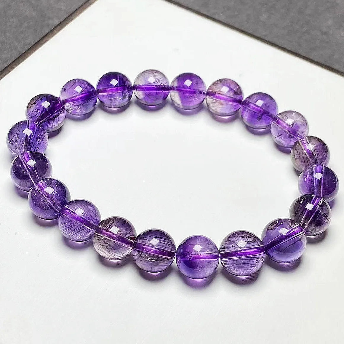 Amethyst Stone Natural Crystal Bead Jewelry Purple Rutilated Quartz Gemstone Bracelet Wholesale