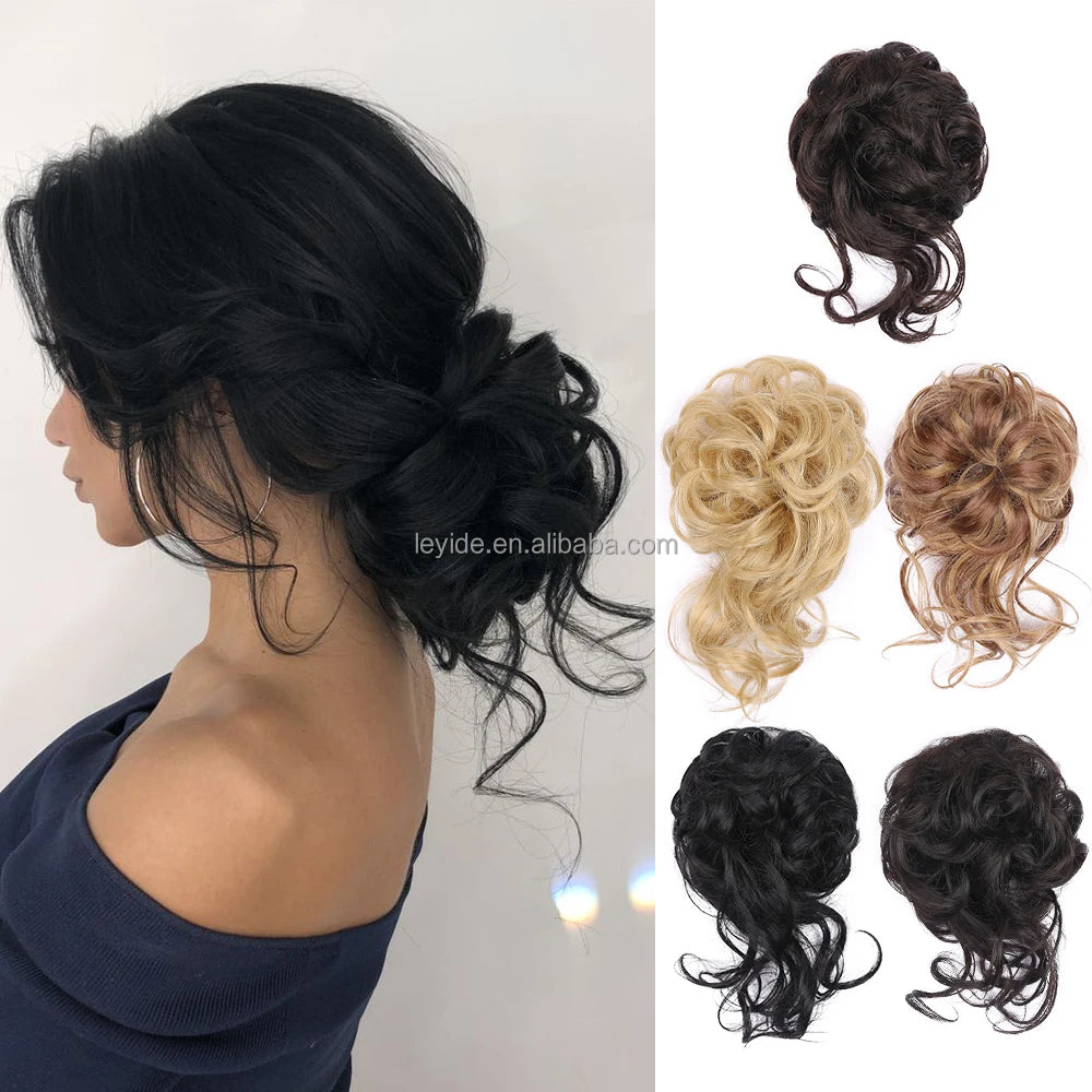 Alileader Synthetic Messy Long Tail Hair Bun Wavy Curly Ponytail Extension Chignon for Women